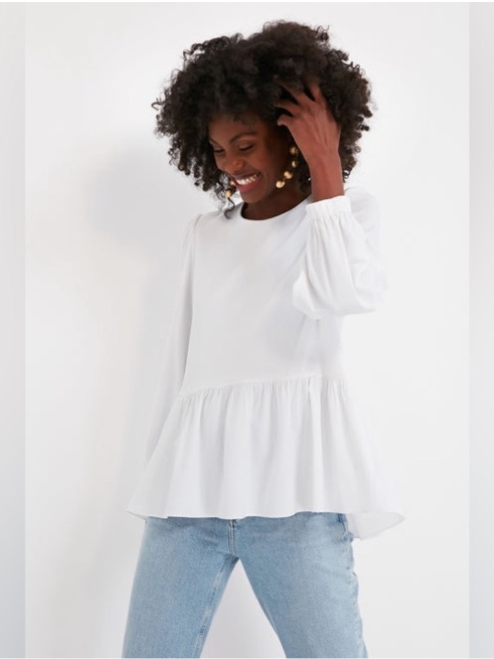 Pomander Place Carlota Peplum Blouse White Long Sleeve Top XS NWOT